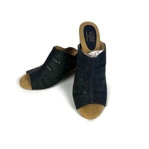 Croft & Barrow Women's Bergamot Slip On Wedge Faux Suede Sandals Black Size 9